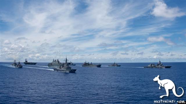 美澳日叁國海軍在菲律賓海舉行聯合軍演(<a rel=
