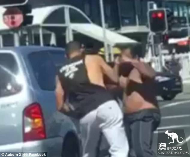 悉尼两男子脱上衣,马路中间上演全武行